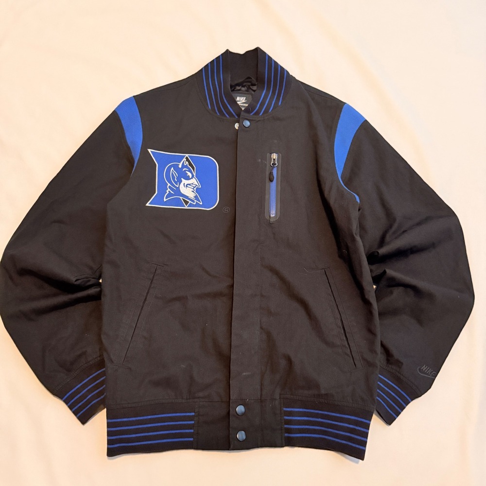 Nike Varsity Jacket Mens Small Black Duke Blue Devils Full Zip Snap 523792-010